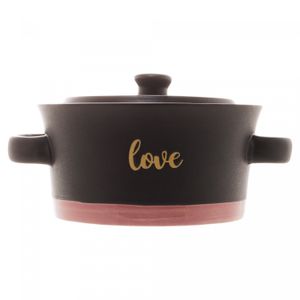 Mini Caçarola de Cerâmica Love Preto Matt/Rosa 16,5cm x 12,5cm x 8,5cm - Wolff