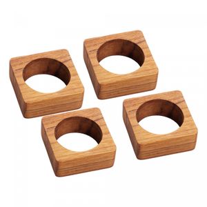 Conjunto 4 Anéis Quadrados para Guardanapos de Madeira Teca 5,5cm x 2cm - Wolff Craft