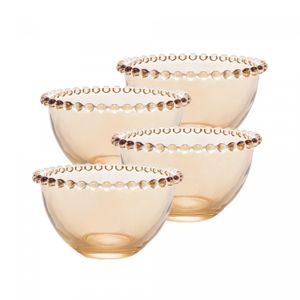 Conjunto 4 Bowls de Cristal Pearl Âmbar Metalizado 14cm x 8cm - Wolff