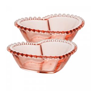 Conjunto 2 Bowls de Cristal Coração Pearl Rosa 15cm x 13cm x 5cm - Wolff
