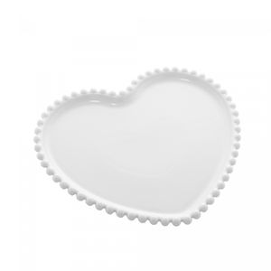Prato Coração de Porcelana Beads Branco 25cm x 22cm x 2cm - Wolff
