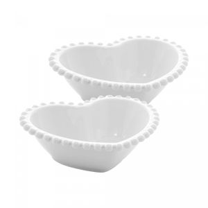 Conjunto 2 Bowls de Porcelana Coração Beads Branco 15cm x 13cm x 5cm - Wolff