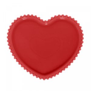 Prato Coração de Porcelana Beads Vermelho 25cm x 22cm x 2cm - Wolff