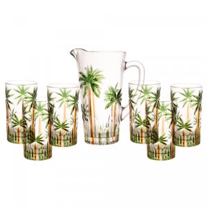 Conjunto Jarra com 6 Copos de Cristal Palm Tree Handpaint - Wolff