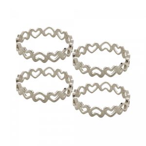 Conjunto 4 Anéis para Guardanapos de Zinco Coração Prata 5cm x 1cm x 4cm - Wolff
