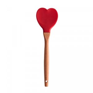 Colher de Silicone com Cabo em Bambu Heart Vermelho 27cm - Lyor