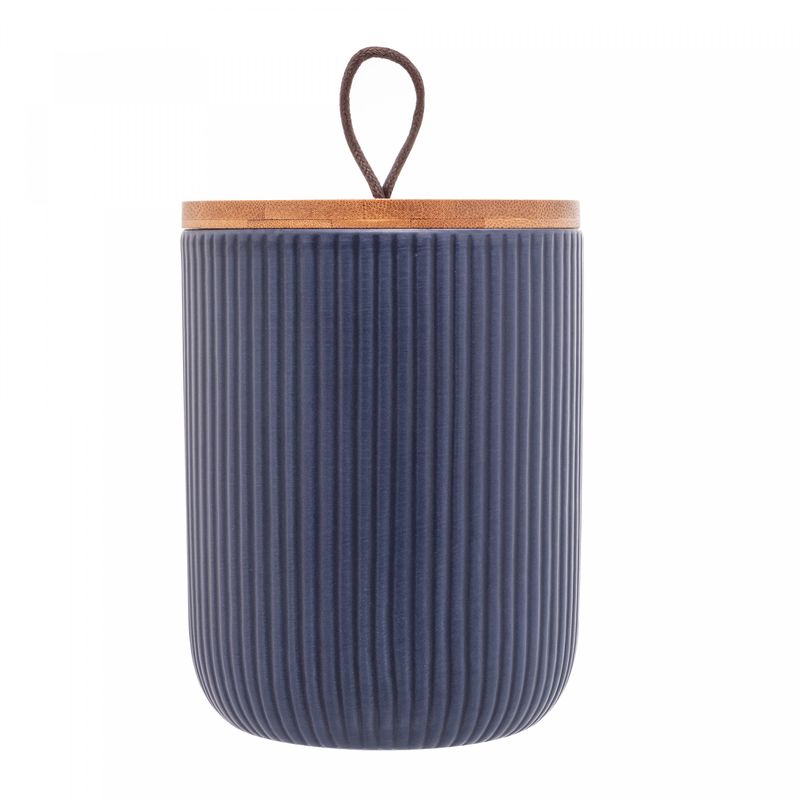 Potiche-de-Ceramica-com-Tampa-de-Bambu-e-Pegador-de-Corda-Lines-Azul-Marinho-10cm-x-125cm-Lyor