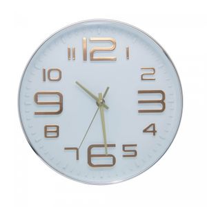 Relógio de Parede em Plástico Branco com Dourado 25cm x 4cm - Lyor