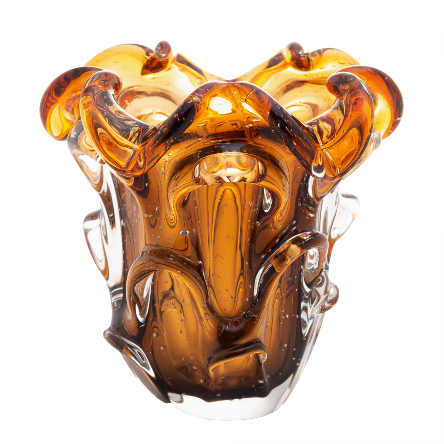 Vaso Lyor Italy De Vidro âmbar E Marrom 13cm X 14,5cm