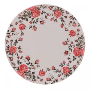 Prato para Sobremesa de Porcelana Pink Garden Raso 19,5cm - Lyor
