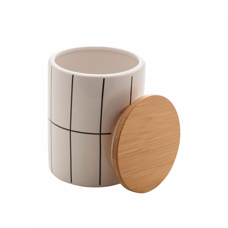 Potiche-de-Ceramica-com-Tampa-de-Bambu-Turim-Branco-10cm-x-10cm-x-125cm-Lyor