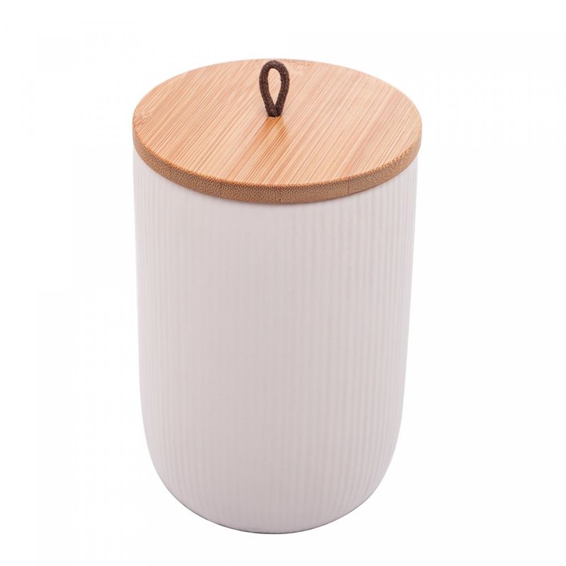 Potiche-de-Ceramica-com-Tampa-de-Bambu-e-Pegador-de-Corda-Lines-Branco-10cm-x-10cm-x-15cm-Lyor