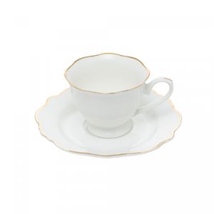 Conjunto 6 Xícaras de Chá de Porcelana com Pires Maldivas Branco com Fio de Ouro 180ml - Wolff