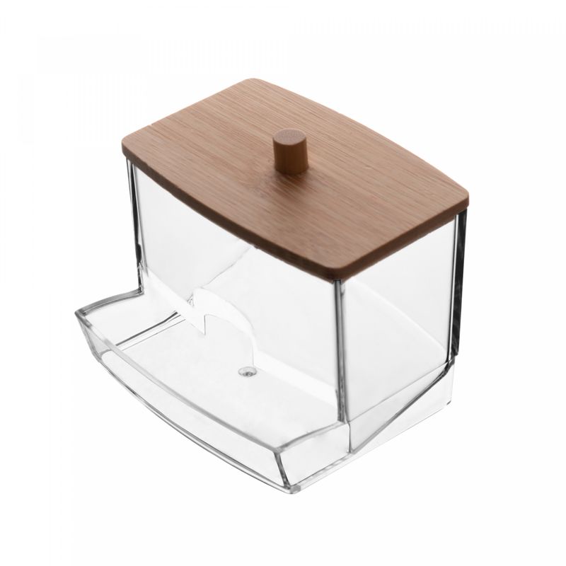 Porta-Cotonete-Retangular-de-Poliestireno-com-Tampa-de-Bambu-My-Box-9cm-x-8cm-x-7cm-Lyor